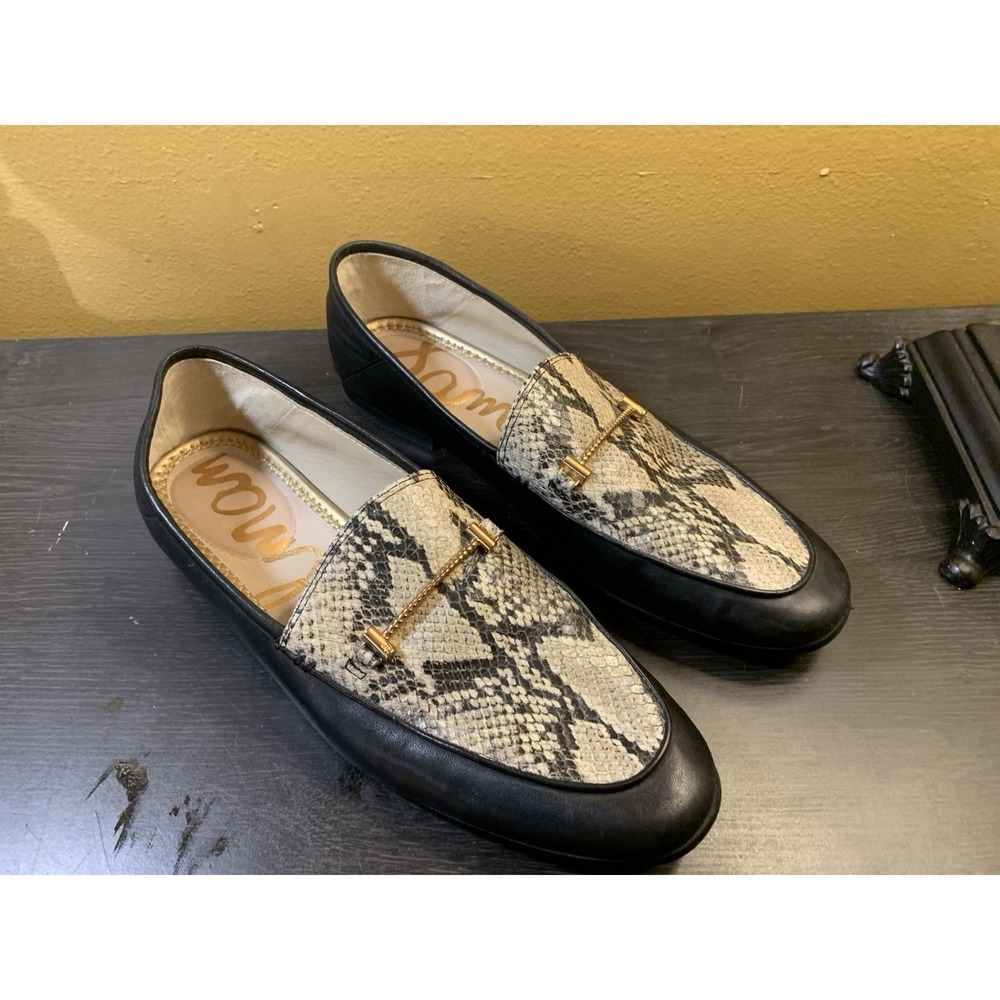 Sam Edelman Lior Black Leather Snakeskin Slip‎ On Shoes Flats Loafers Size 9.5